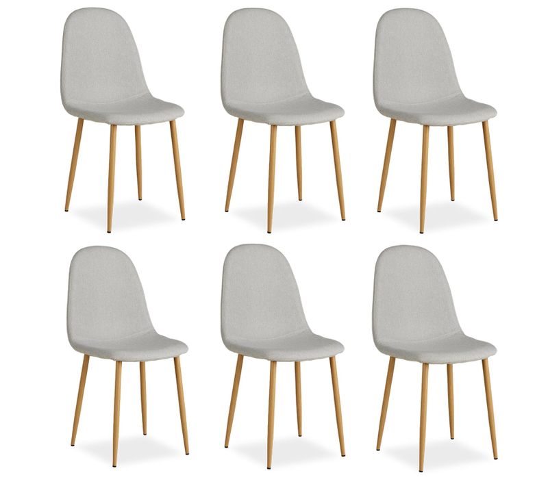 Lot De 6 Chaises De Salle à Manger Cuisine Confortable Et Moderne En Tissu Gris Pieds Métal Aspect
