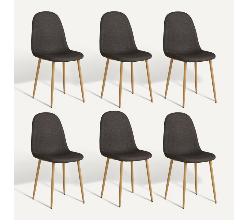 Lot De 6 Chaises De Salle à Manger Cuisine Confortable Et Moderne En Tissu Anthracite Pieds Métal
