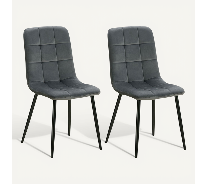Lot De 2 Chaises De Salle à Manger Cuisine Confortable Et Moderne En Tissu Velours Gris Pieds En M