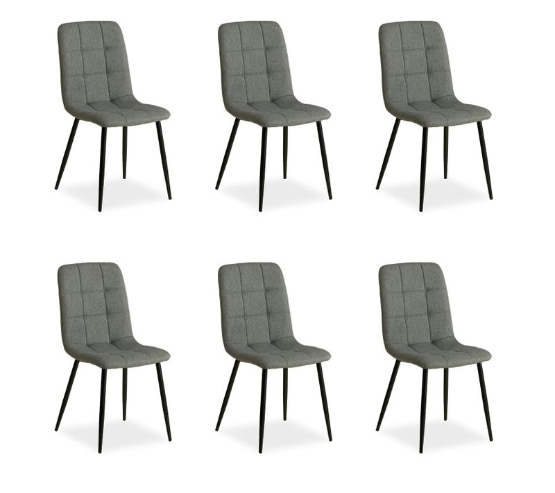 Lot De 6 Chaises De Salle à Manger Cuisine Confortable Et Moderne En Tissu Gris Pieds En Métal Noi