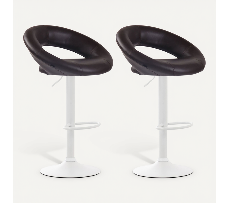 Lot De 2 Tabourets De Bar En Synthétique Marron Design Moderne Base Métal Blanc Mat Tdb10550