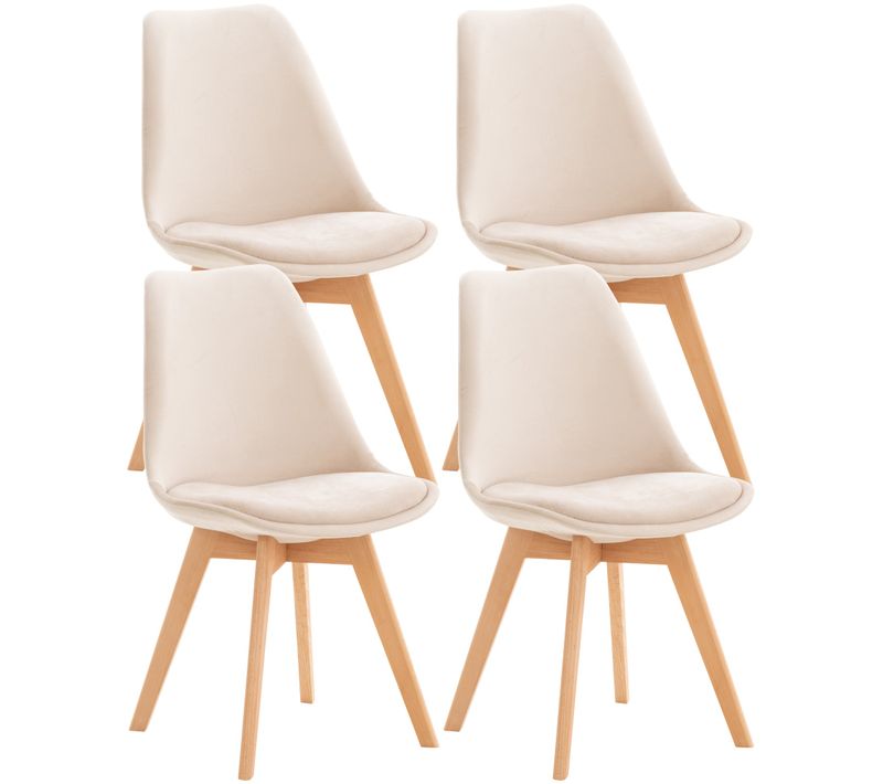 Lot De 4 Chaises De Salle à Manger Design Scandinave En Tissu Velours Beige Pieds Bois Clair Cds10
