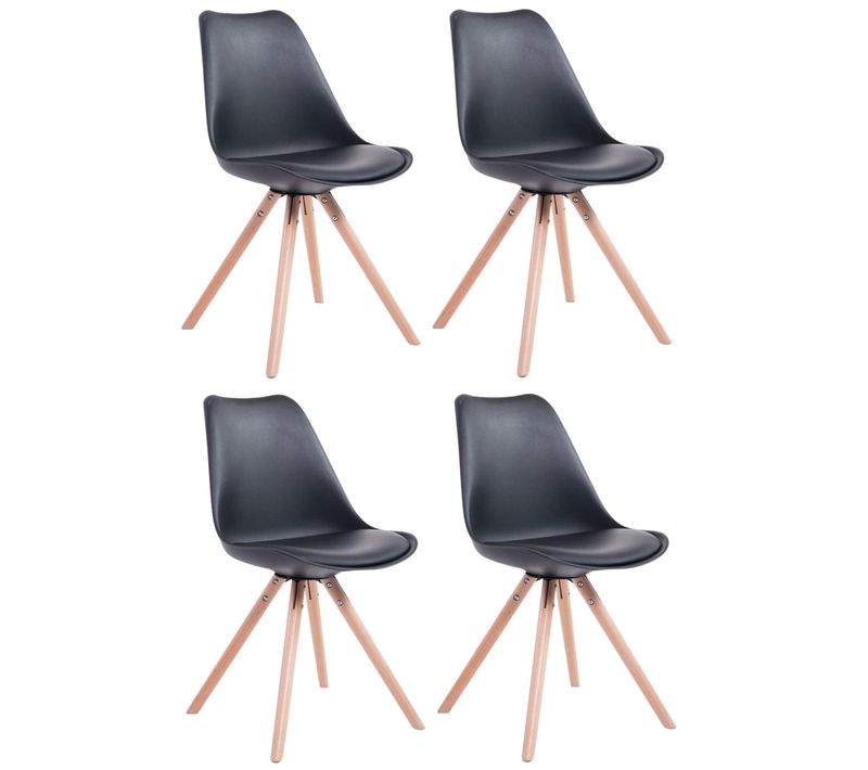 4 Chaises De Salle à Manger Style Scandinave En Synthétique Et Plastique Noir Pieds Rond En Bois C