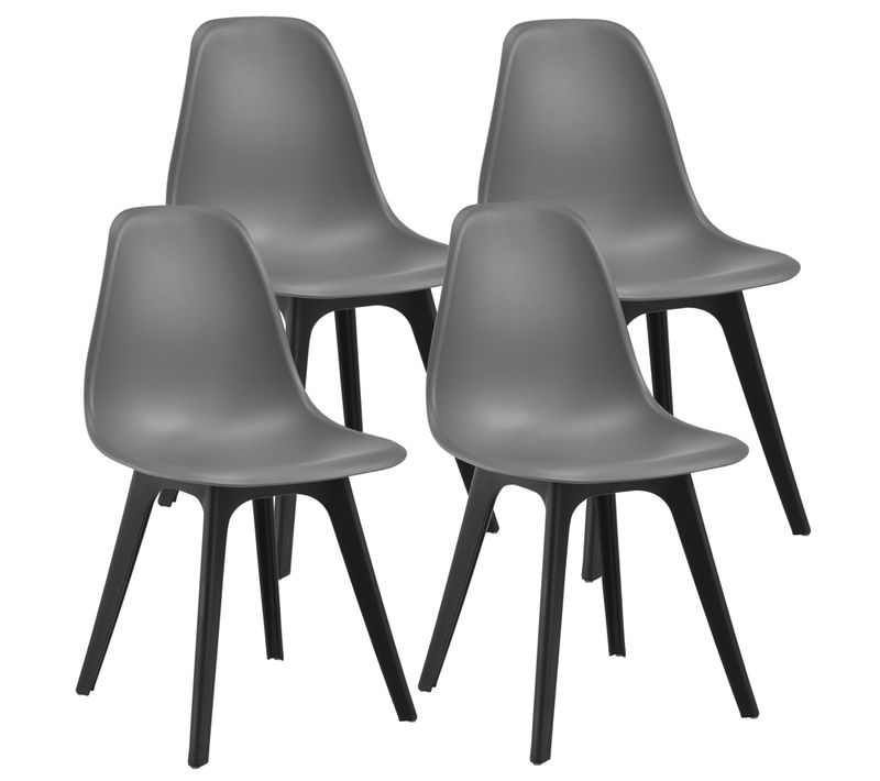 Set De 4 Chaises Design Chaise De Cuisine Salle à Manger Plastique Gris Et Noir 03_0003707