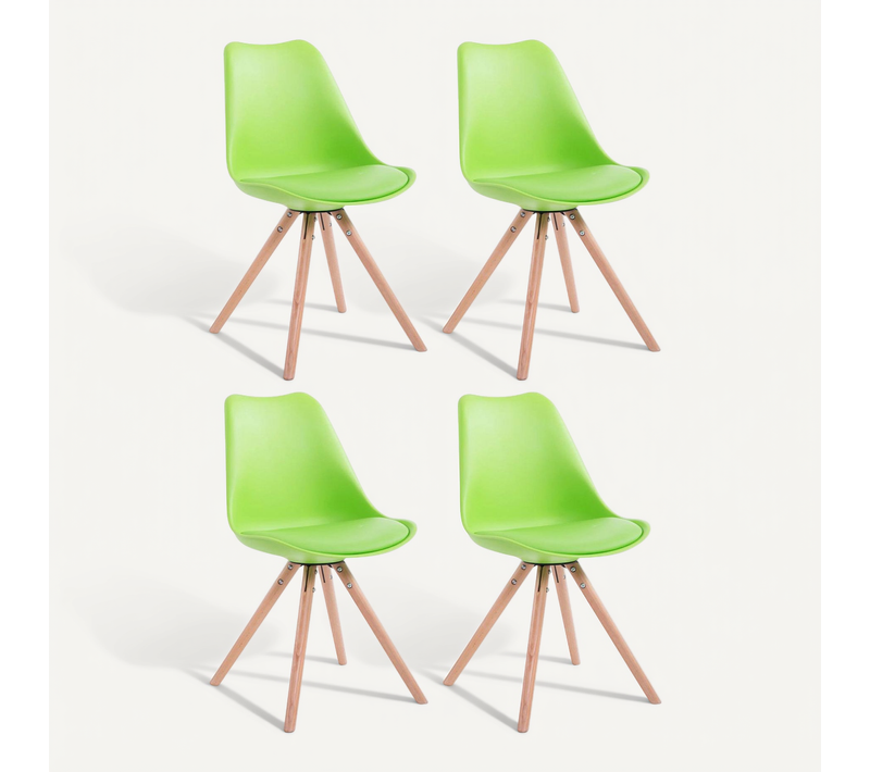 4 Chaises De Salle à Manger Style Scandinave En Synthétique Et Plastique Vert Pieds Rond En Bois