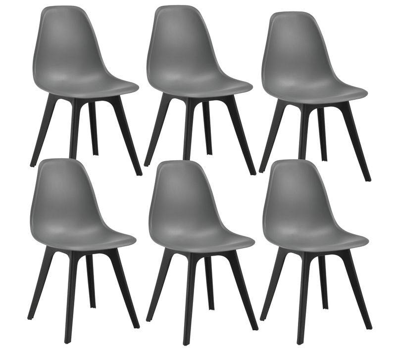 Set De 6 Chaises Design Chaise De Cuisine Salle à Manger Plastique Gris Et Noir 03_0003729