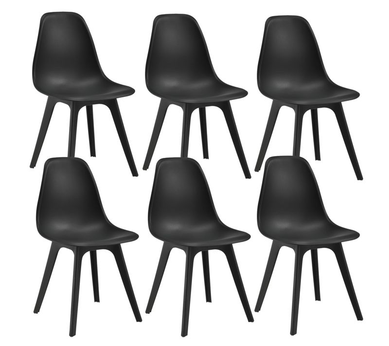 Set De 6 Chaises Design Chaise De Cuisine Chaise De Salle à Manger Plastique Noir 03_0003730