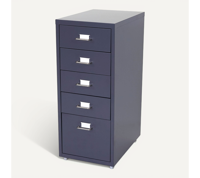 Caisson à Tiroirs Meuble De Rangement Bureau Sur Roulettes 69x28x41cm 5 Tiroirs Acier Gris Foncé 0
