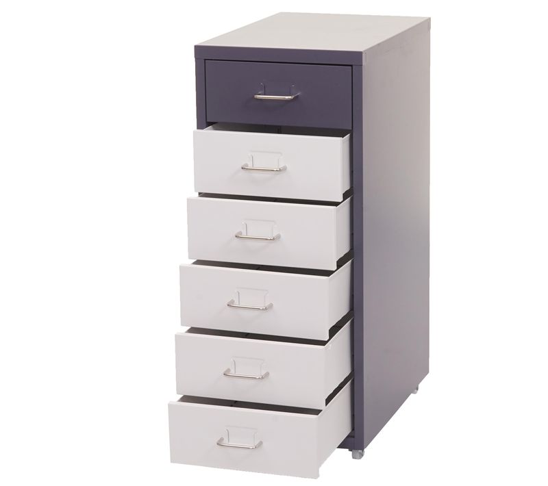 Caisson à Tiroirs Sur Roulettes Rangement Bureau 6 Tiroirs 69x28x41cm En Acier Gris Foncé Blanc No