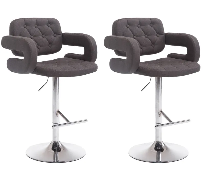 Lot De 2 Tabourets De Bar Capitonné En Tissu Noir Accoudoirs Repose-pieds Design Moderne Tdb10485