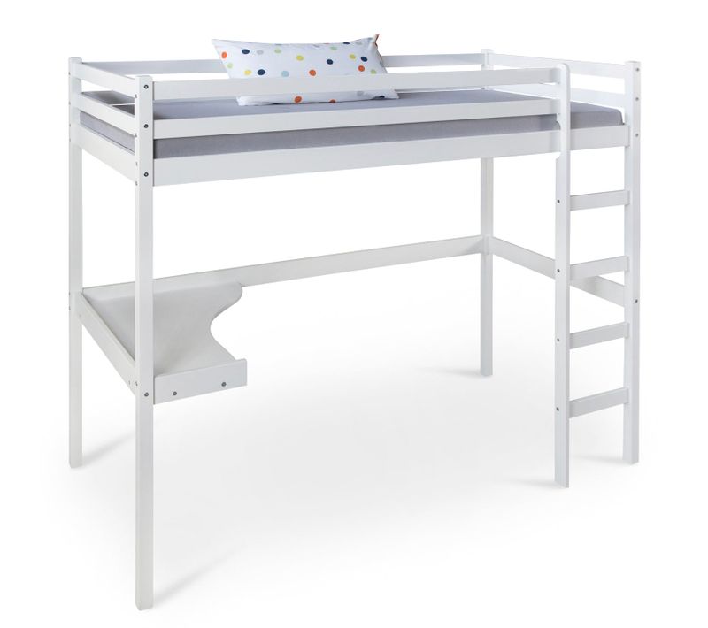 Lit Mezzanine Multifonctionnel Pour Enfant En Bois Blanc Avec Bureau Sommier à Lattes Et échelle 9
