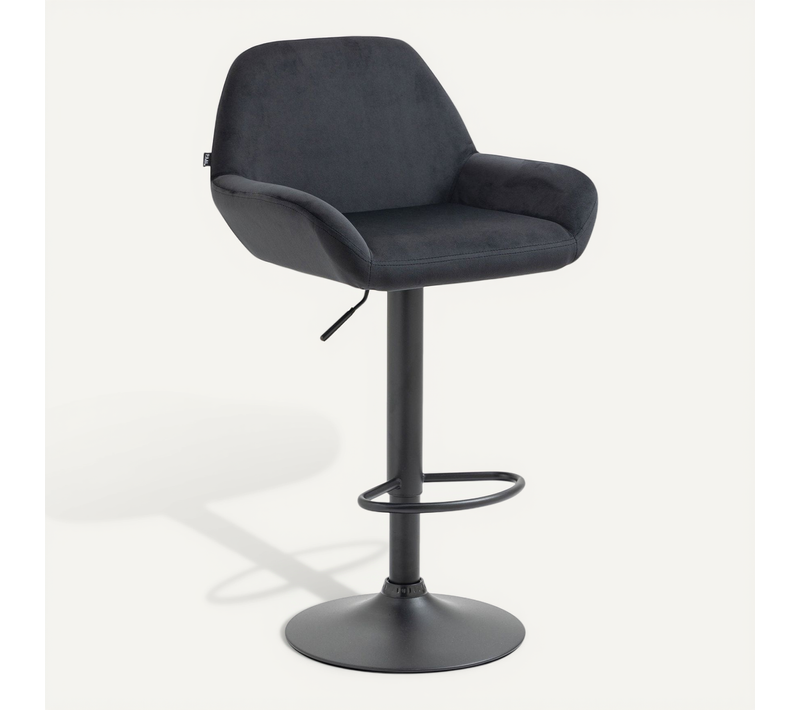 Tabouret De Bar En Velours Rembourré Noir Base Trompette Métal Noir Mat Tdb10423