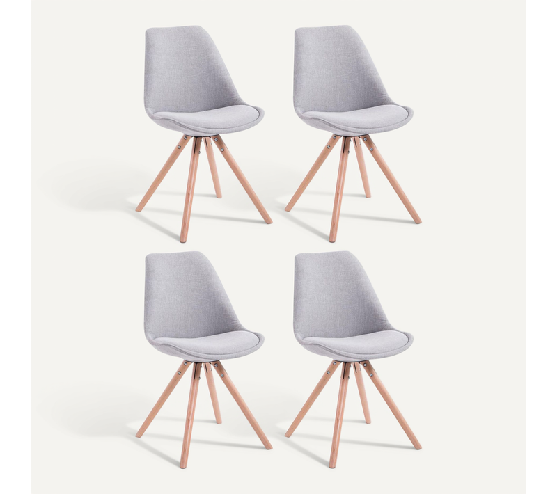 4 Chaises De Salle à Manger Style Scandinave En Tissu Gris Clair Pieds Rond En Bois Clair Cds10349