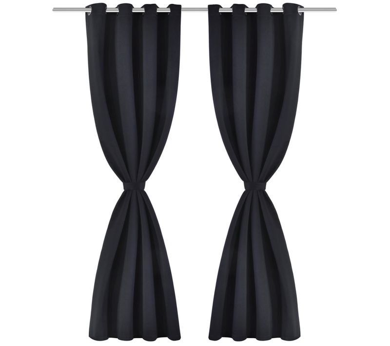 Lot De 2 Rideaux Blackout Occultant Noir Avec Oeillets En Métal 135x245cm Décoratio