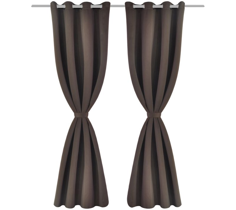 Lot De 2 Rideaux Blackout Occultant Brun Avec Oeillets En Métal 135x245cm Décoration