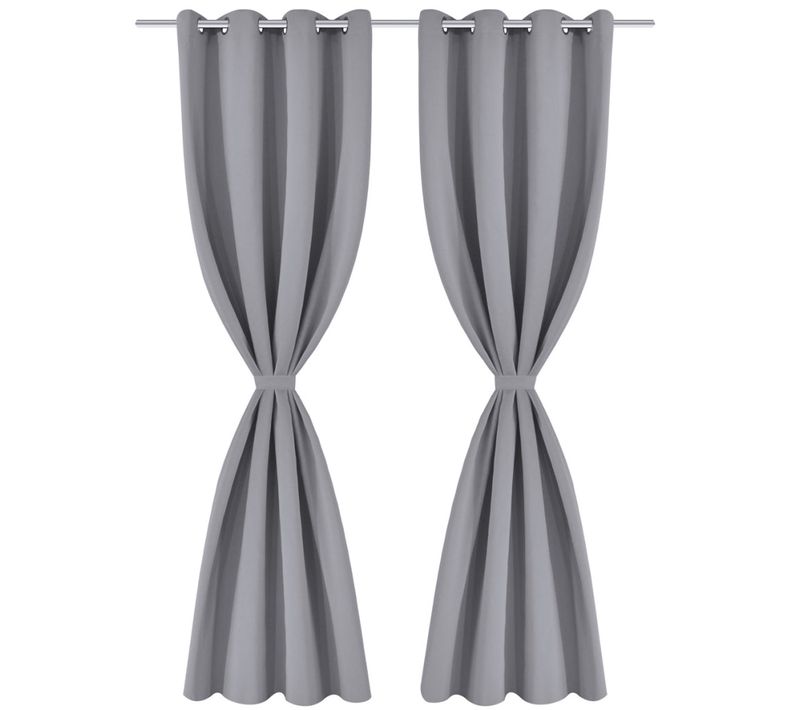Lot De 2 Rideaux Blackout Occultant Gris Avec Oeillets En Métal 135x245cm Décoration