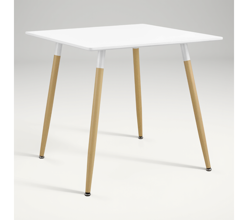 Table De Salle à Manger Cuisine Bureau Carré Mdf 80 X 80 Cm Blanc Mat Et Hêtre 03_00