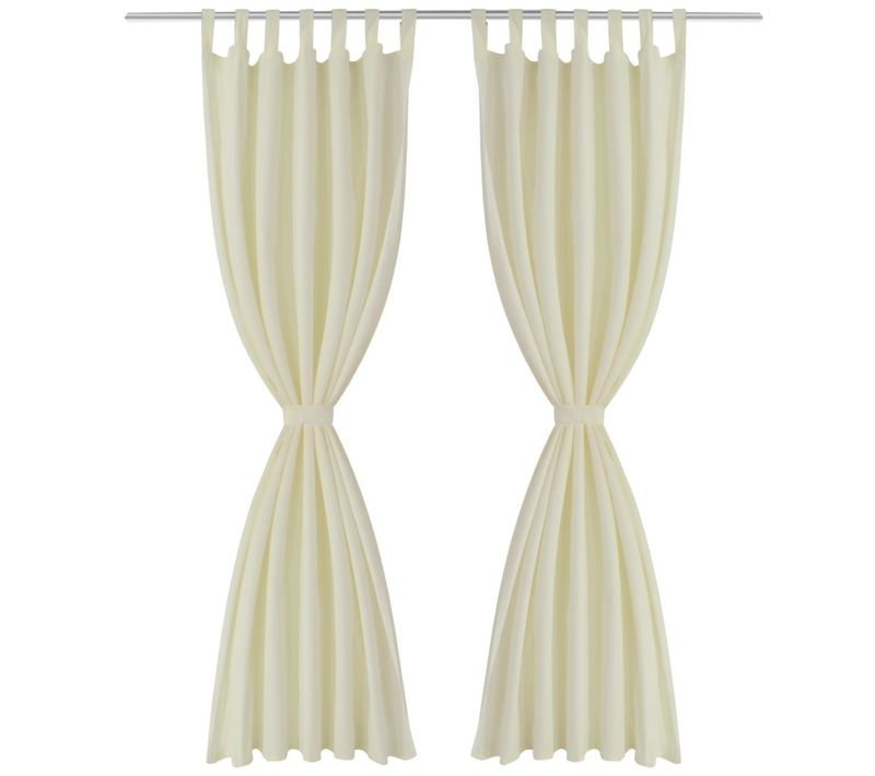 Lot De 2 Rideaux à Passant Micro Satin Crème 140 X 245 Cm Décoration Fenêtres 400201