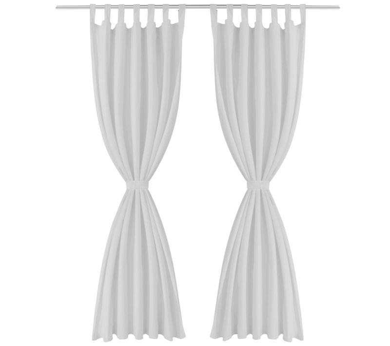 Lot De 2 Rideaux à Passant Micro Satin Blanc 140 X 175 Cm Décoration Fenêtres 400201