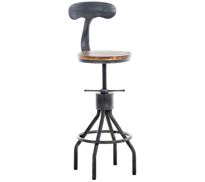 Tabouret De Bar Chaise Haute De Comptoir X1 Avec Dossier Design Industriel Vintage Métal Gris
