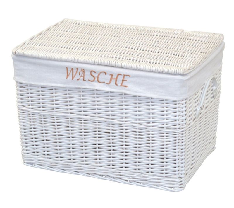 Panier à Linge En Osier Couleur Blanc Insert En Tissu Coffre Avec Poignées Med05174