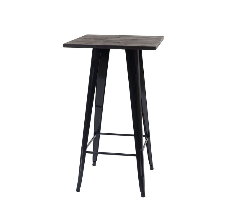 Table Haute De Bar Bistro En Bois Design Industriel En Métal 107x60x60cm Noir 04_0005123
