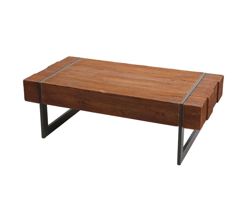Table Basse De Salon En Bois De Sapin Massif Rustique 40x120x60cm Marron 04_0005448