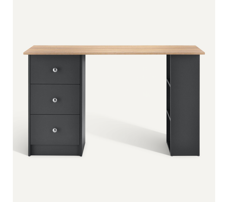 Bureau Table Secrétaire Poste De Travail Informatique Avec 3 Tiroirs 120 Cm Gris Fonc