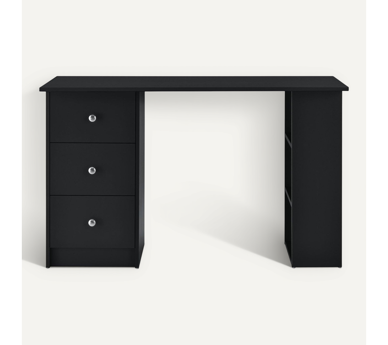 Bureau Table Poste De Travail Informatique Avec 3 Tiroirs Bois Mélaminé 120 Cm Noir 0