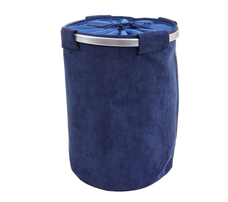 Panier à Linge Corbeille Buanderie Conteneur Avec Cordon 55x39cm 65l En Tissu Bleu 04_0002514