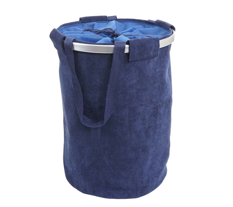 Panier à Linge Corbeille Avec Cordon De Serrage 55x39cm 65l Velours Bleu 04_0001297