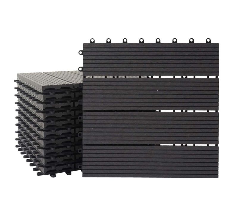 Set De 11 Dalles De Terrasse Aspect Bois Wpc Pour Balcon Jardin Terrasse 30x30cm 1m² Base Gris Lin