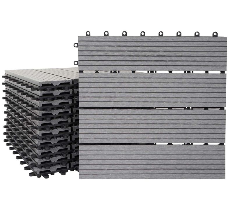 Set De 11 Dalles De Terrasse Aspect Bois Wpc Pour Balcon Jardin Terrasse 30x30cm 1m² Base Gris Lin