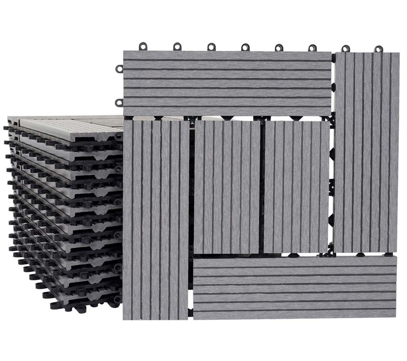 Carrelage De Sol Wpc Balcon Terrasse Aspect Bois 11 Pièces 30x30cm 1m² Décalage En Teck Gris 04_00