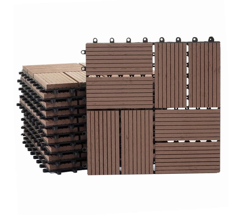 Carrelage De Sol Wpc Balcon Terrasse Aspect Bois 11 Pièces 30x30cm 1m² Décalage En Teck Couleur