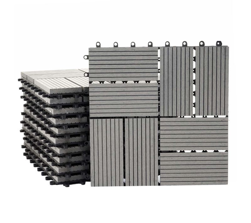 Set De 11 Dalles De Terrasse Aspect Bois Wpc Pour Balcon Jardin Terrasse 30x30cm 1m² Base Gris
