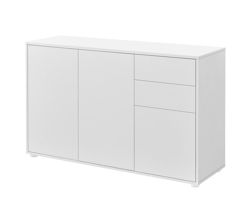 Buffet Commode Meuble De Rangement Pratique Avec 2 Tiroirs 3 Portes 117 Cm Blanc Mat