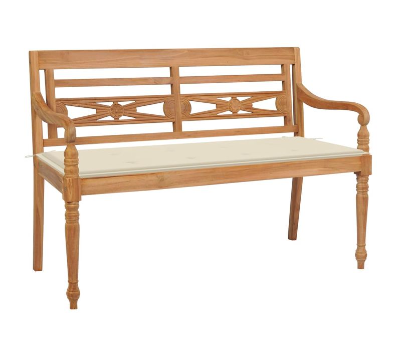 Banc De Jardin Meuble De Patio D'extérieur Terrasse Avec Coussin Crème 120 Cm Bois De