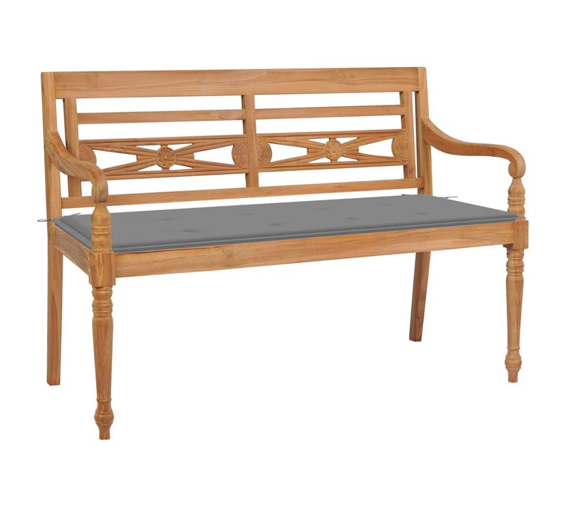 Banc De Jardin Meuble De Patio D'extérieur Terrasse Avec Coussin Gris 120 Cm Bois De
