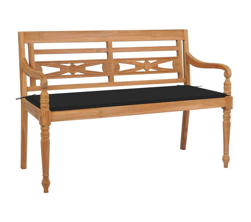 Banc De Jardin Meuble De Patio D'extérieur Terrasse Avec Coussin Noir 120 Cm Bois De