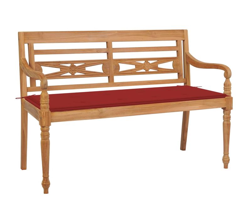 Banc De Jardin Meuble De Patio D'extérieur Terrasse Avec Coussin Rouge 120 Cm Bois De