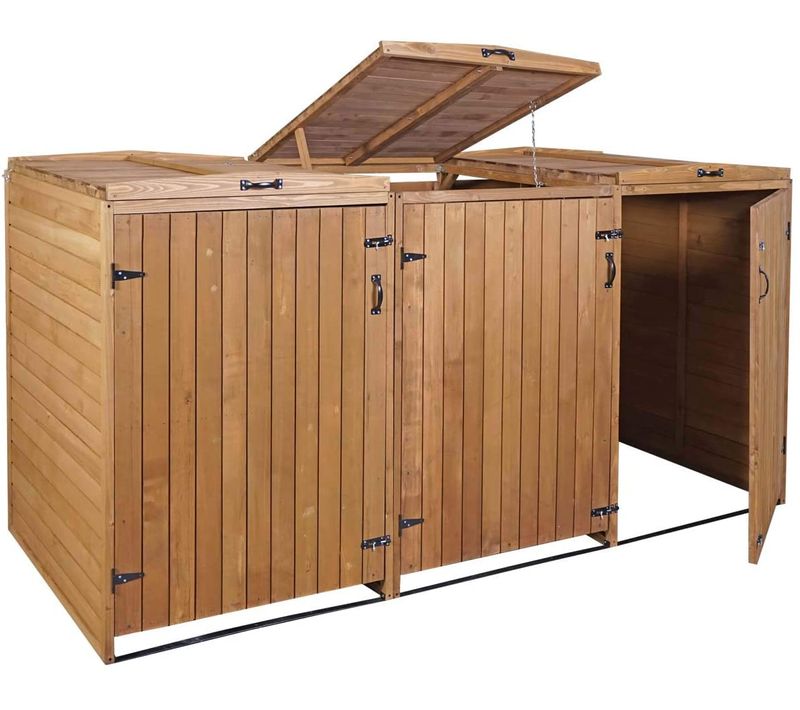 Abri De Poubelles Extérieur Conteneurs à Ordures Avec Couvercle Jusqu'à 6 Bacs 120x75x96 En Bois C