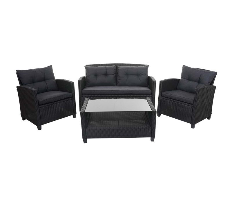 Salon De Jardin En Polyrotin Terasse Balcon Canapé Fauteuils Coussins Et Table Basse Anthracite 04