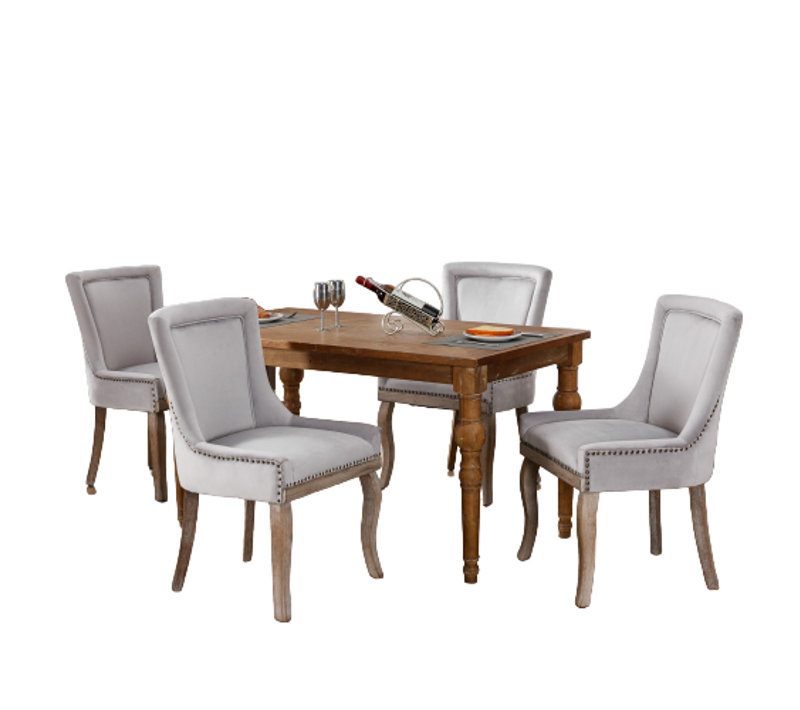 Lot De 4 Chaises De Salon Luxueuse Rembourrée Avec Garniture Cloutée, Pieds En Bois Massif, Gris