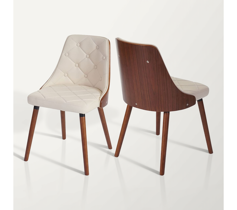 Lot De 2 Chaises De Salle à Manger Capitonné Design Chic En Bois Noyer Et Assise En Synthétique Cr