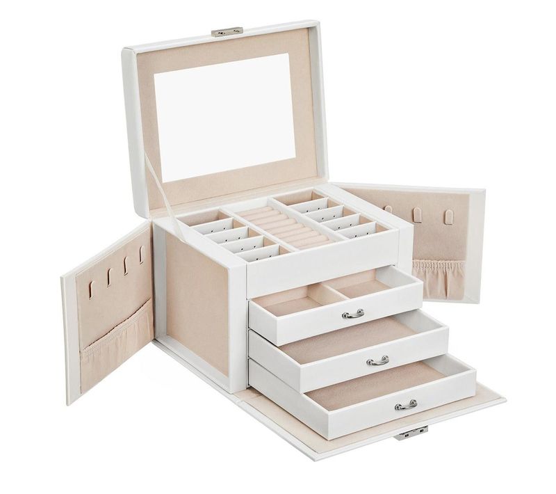 Boîte à Bijoux Coffre Bijoux Rangement Beauté 4 Niveaux Organisateur Avec Plateaux Revêtement