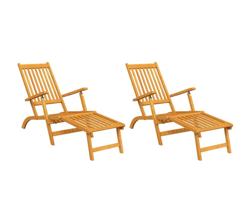 Lot De Deux Chaise Longue Transat D'extérieur Avec Repose-pieds Acacia Solide 02_0011