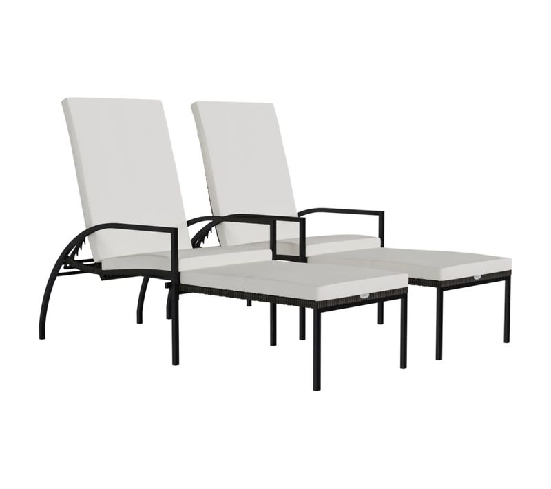 Lot De Deux Chaises Longues Transat Avec Repose-pied Résine Tressée Marron 02_0011908