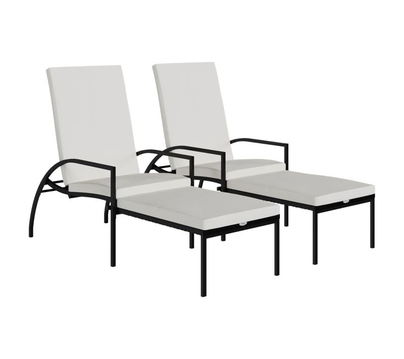 Lot De Deux Chaises Longues Transat Avec Repose-pied Résine Tressée Noir 02_0011909