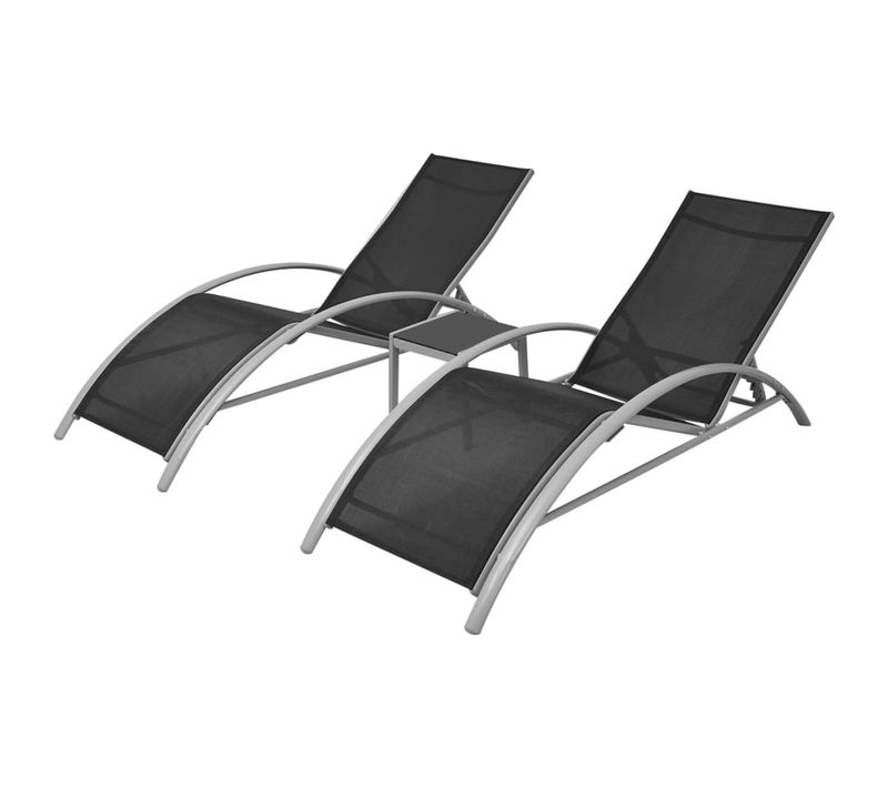 Lot De Deux Chaises Longues Transat Avec Table Aluminium Noir 02_0011910